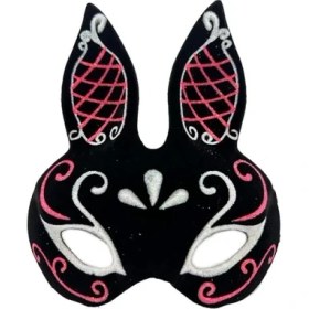 Resim Siyah Süet Tavşan Maskesi Simli 