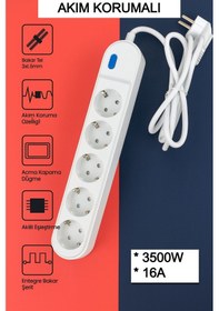Resim 5 Li Anahtarlı Akım Korumalı Grup Priz 1.5 Metre Kablo Maks 3500w 16a Ev Ofis Elektrik Prizi 1 