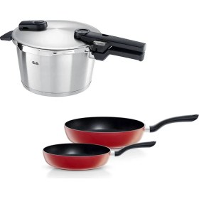 Resim Fissler Vitaquick Premium 6 Litre Düdüklü Tencere + Kırmızı Cenit Tava Set 
