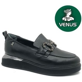 Resim Venüs Earth Hakiki Deri Comfort Casual Oxford Ortopedik Kadın Ayakkabı Siyah 