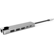 Resim Flagen 6 In 1 Macbook Uyumlu Type-C™ To 4K HDMI Tv Projeksiyon Ultra Hd 1080P 2* Type-C 2* USB 3.0 100MBPS Ethernet Lan 6ın1 Çevirici Hub Adaptör 