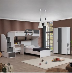 Resim Setay Ranza Aura Ranza Karyola Masa + 3 Kapılı Dolap Takımı - Beyaz Gri 