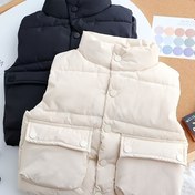 Resim Erkek Çocuklar için Dik Yaka ve Düğmeli Kışlık Yelek - %100 Polyester Bol Kesim Kolsuz Ceket, 12 Yaşına Kadar Gençler İçin Harf Baskılı Günlük Sokak Giyimi, Sadece Elde Yıkama 