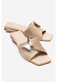 Resim Luvishoes Luvi Shoes Journey Bej Hasır Kelebek Taşlı Kadın Kısa Topuklu Terlik Bej 