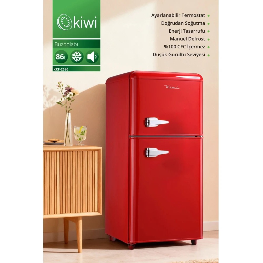 Kiwi KRF-2586 Retro Çift Kapılı Mini Buzdolabı Fiyatı ve