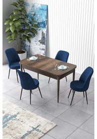 Resim Canisa Concept Zen Serisi 80x132 Mdf Açılabilir Barok Ahşap Desen Masa Takımı Ve 4 Lacivert Sandalye Barok Masa Sandalyeler Lajivert 