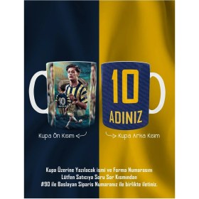 Resim PembeCadde Sarı Lacivert Forma Adı ve Forma Numaralı Kupa Kahve Bardak Porselen 