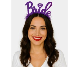 Resim Durukar® Mor Renk Bekarlığa Veda Italik Yazı Alyanslı Bride Taç 