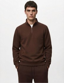 Resim Koton Pamuklu Uzun Kollu Yarım Fermuarlı Dik Yaka Sweatshirt Kahverengi 6wam70219mk Kahverengi 