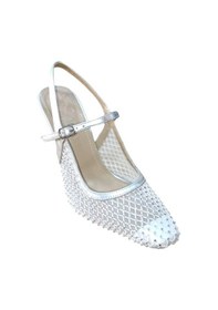 Resim Flora 3025 Kadın Taşlı Fileli Abiye Ayakkabı Gümüş Siyah 