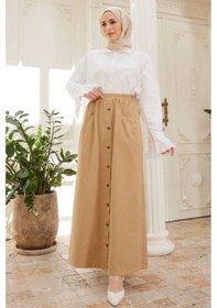 Resim 2276-düğmeli Pileli Etek Bej Bej 