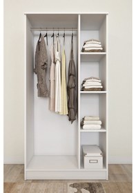 Resim Ases Mobilya Ases Asl644 Geniş Gardırop 3 Kapaklı Elbise Dolabı Siyah Kulplu Beyaz Ve Safir Meşe Beyaz 