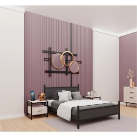 Resim GM 305 MODERN ÇİFT KİŞİLİK AHŞAP METAL SİYAH ANTRASİT GRİ KARYOLA 140X190 
