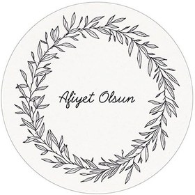 Resim Çiçek Motifli Çelenk Afiyet Olsun Etiketi 5 Cm - Letbil 40 Adet Opak Sticker Siyah - Beyaz 