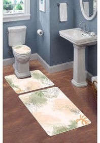 Resim Modern Desenli Dijital Baskı 3 Lü Banyo Paspas Takımı Yıkanabilir Kaymaz Tabanlı Klozet Takımı Klz0006 Renkli 