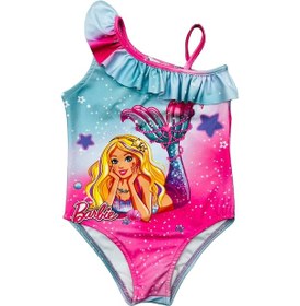 Resim Lolliboomkids Kız Çocuk Çizgi Film Barbie Karakterli Tek Kol Fırfırlı Askılı Mayo Pembe 