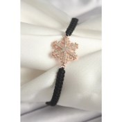 Resim Pirinç Rose Renk Zirkon Taşlı Kar Tanesi Figür Makrome Asansörlü Model Kadın Bileklik 