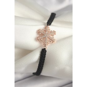 Resim Pirinç Rose Renk Zirkon Taşlı Kar Tanesi Figür Makrome Asansörlü Model Kadın Bileklik 