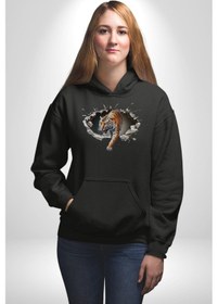 Resim Kırık Duvar Kaplan Kadın Erkek Siyah Kapüşonlu Sweatshirt Hoodie Siyah 