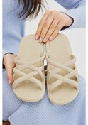 Resim Gz12494 Bej Hasır Görünümlü Kaydırmaz Terlik Havuz Deniz Plaj Terliği - Bej 