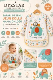Resim DYZSTAR Safari Temalı Uzun Kollu Bebek Mama Önlüğü 6-24 Ay - Sıvı Geçirmez Cepli Aktivite ve BLW Uyumlu Beslenme Önlüğü 