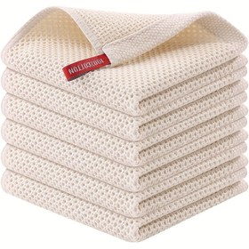 Resim 6 adet 12 inç x 12 inç Waffle Weave Bulaşık Havlusu - Ultra Yumuşak, Süper Emici, Tekrar Kullanılabilir Mutfak Temizleme Havlusu 'HOTDOG' Baskılı, Bej/Beyaz, Ev Kullanımı için Mükemmel, Dayanıklı ve Hızlı Kuruyan, Elde Yıkanabilir, Bulaşık Havlusu 