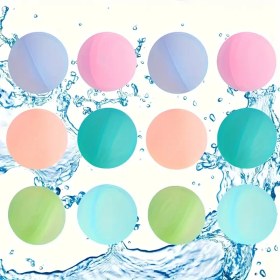 Resim 12 adet Tekrar Kullanılabilir Silikon Su Balonları Seti Yetişkinler ve Gençler İçin - Çok Renkli Seçenekler, Plaj Havuz Oyuncakları İçin Uygun, Dayanıklı Parti Malzemeleri, Yaz Dış Mekan Aktiviteleri İçin Gerekli 