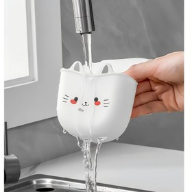 Resim 1 Adet Sevimli Kedi Silikon Musluk Tutucu, Banyo ve Mutfak Alan Tasarrufu için Sünger Depolama Rafı ve Drenaj Delikleri, Su Drenaj Rafı | Dekoratif Depolama | Dayanıklı Sünger Tutucu, Banyo Düzenleyicileri ve Depolama 