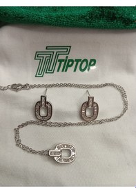 Resim Tiptop/ Gümüş Renk Zirkon Taşlı Baget Kolye Ve Küpe Set Gümüş 