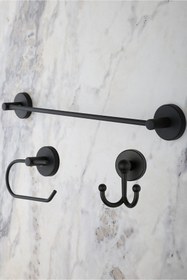 Resim ERFAHOME Siyah Açık Tuvalet Kağıtlığı / Uzun Havluluk / Çatal Bornozluk 3lü Set 