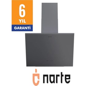 Resim Narte -H20060S 60 cm Gri Cam Inox Çıtalı Eğimli Davlumbaz - 6 Yıl Garantili 