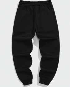 Resim Letter & Fire Print Drawstring Waist Eşofman Altı Siyah 