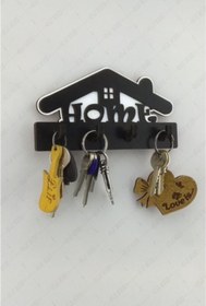 Resim Diji Wood Home Yazılı Ev Figürlü Ahşap Anahtar Askısı Dekoru 