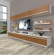 Resim Decoraktiv Ekoflex 8y Mdf Krom Ayaklı Tv Ünitesi Tv Sehpası - Beyaz - Ceviz 