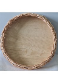 Resim El Yapımı Bambu Rattan Örgü Yuvarlak Dekoratif Tepsi 25cm Ahşap 