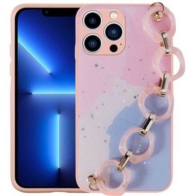 Resim İphone 13 Pro Max Uyumlu Simli Desenli El Askılı Tutacaklı Zore Elsa Silikon Kılıf-pembe Pembe 