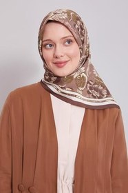 Resim Acı Kahve Gül Desen Aura Eşarp 