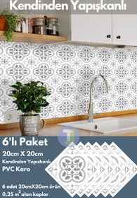 Resim Technojet Kendinden Yapışkanlı Karo PVC Mutfak Banyo Tezgah Kaplama Sticker 6Adet 20cm×20cm 