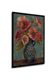 Resim Mistik Vazo Turkuaz Orkide Yağlı Boya Görünümlü Ahşap Ev,antre,ofis,mutfak Tablo Çerçeve Görünümlü-6-9748-7601 - 30 X 40 