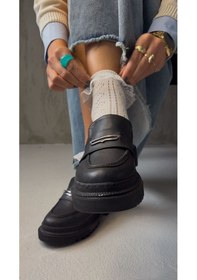 Resim Elle Tokalı Kalın Taban Detay Kadın Ayakkabı Siyah 