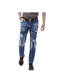 Resim CD781 Yırtık Yamalı Mavi Erkek Jeans Mavi 