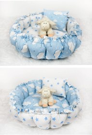 Resim Yuvarlak Yatak Oyun Minderi ve Yastigi Mavi Bulut 