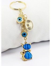 Resim Çerçeveli Nazar Boncuklu Salkım Lacivert Sedefli Kedicik Anahtarl 