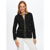 Resim Faik Sönmez Saçaklı Şerit Detaylı Örme Melanjlı Kadın Ceket UW26CKT016 (UW26CKT016) 