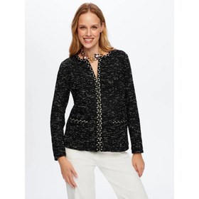 Resim Faik Sönmez Saçaklı Şerit Detaylı Örme Melanjlı Kadın Ceket UW26CKT016 (UW26CKT016) 