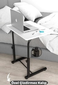 Resim Depolife Yükseklik Ayarlı Laptop Sehpası Kahvaltı Ders Çalışma Bilgisayar Ofis Yemek Çocuk Masası Metal Ayak, beyaz-siyah-eğimsiz 