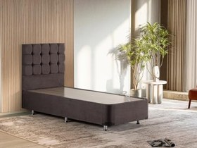 Resim Niron Yatak Rama Füme Baza Ve Başlık Seti, Tek Kişilik 100x200 cm Baza Ve Başlık Takımı 