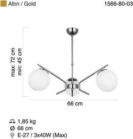 Resim Lucea HOME MANIA, Lucea Petos 3'lü Altın Sarkıt Avize 3Xe27, 1566-80-03 