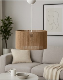 Resim El Yapımı Jüt İpli Bohem Tavan Lambası - Avize / Salon ,yatak Odası ,oturma Odası,ofis,mutfak,balkon Kahverengi 