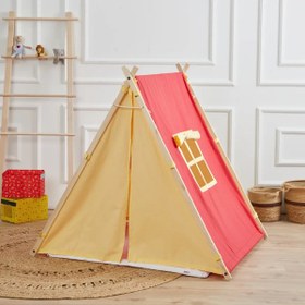 Resim Ahşap Oyun Çadırı ve Oyun Evi – Sarı Kırmızı 